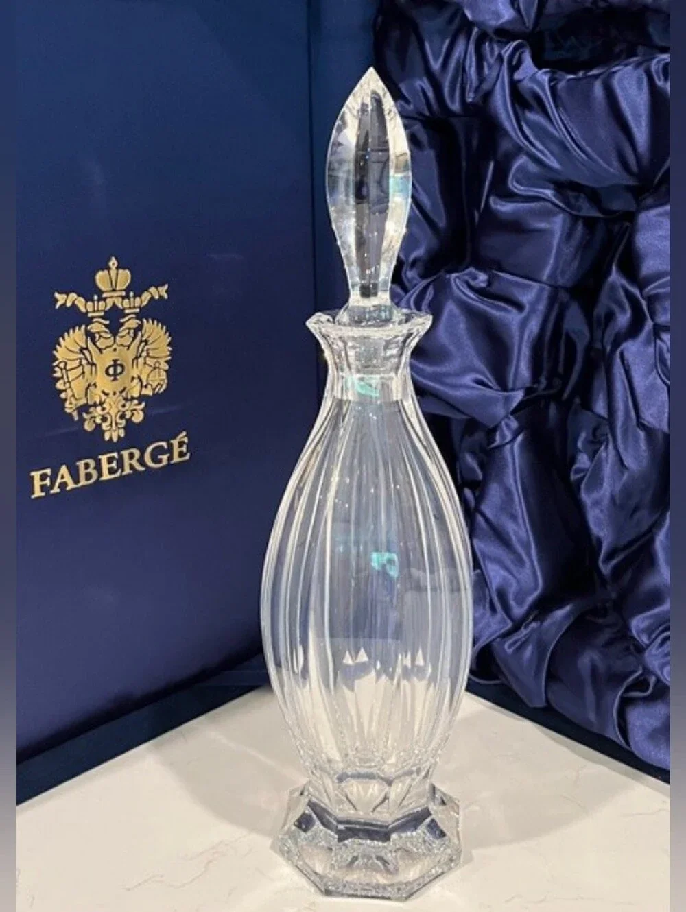 House of Faberge Czarina Crystal‎ Decanter Set 4 Liqueur Shot Glasses Case NIB